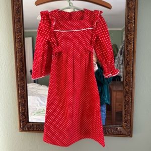 HANDMADE Vintage Girls Red Polka Dot Dress 1975
